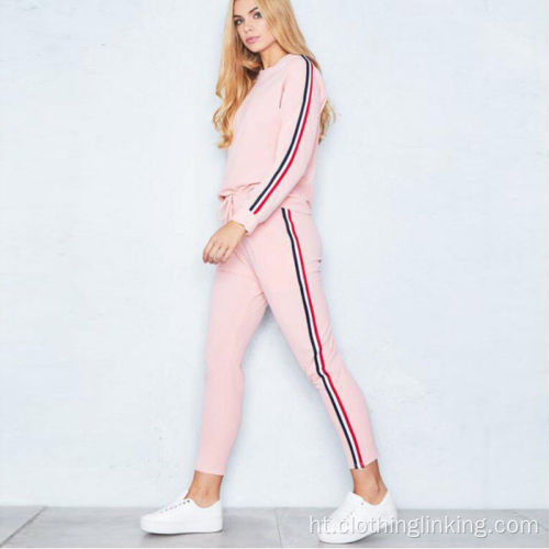 Rekòt Chemiz Top ak pantalon Fikse Bodycon Jumpsuit